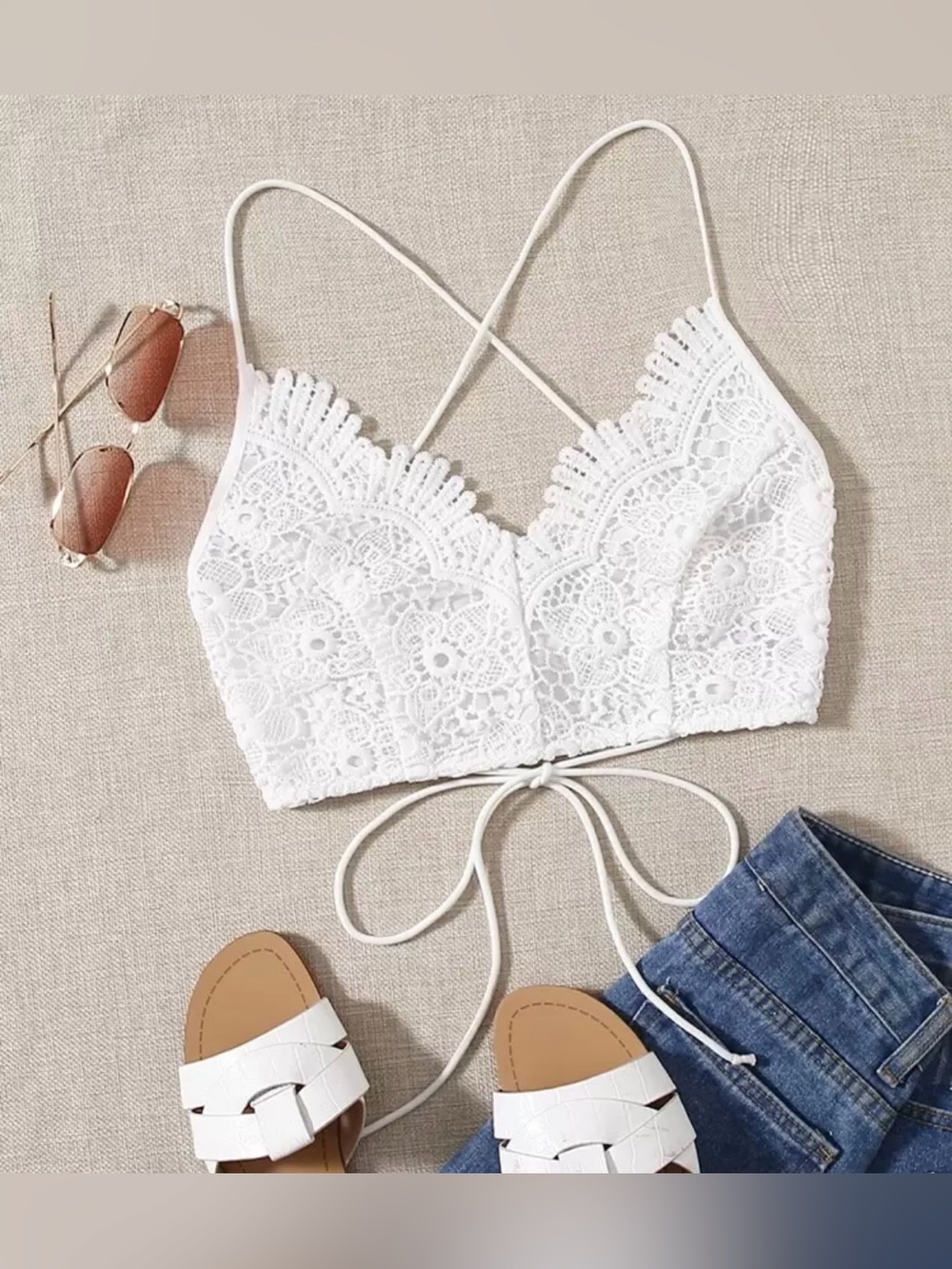 Soleia Lace-Up Backless Guipure Lace Cami Top | Large - Picture 1 of 5